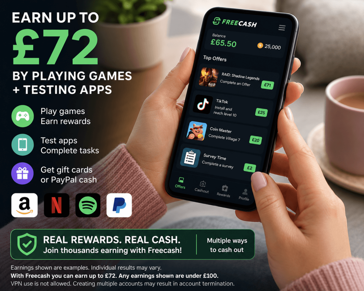 Earn Up to £72 Playing Games With Freecash